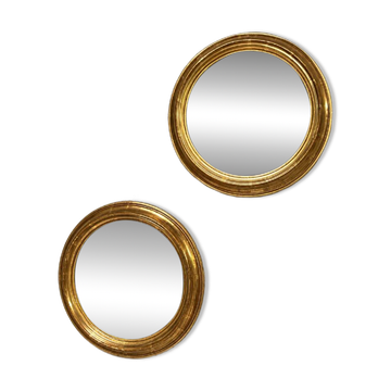 Paire de miroirs anciens 22,5cm de sorcière doré à la feuille d’or