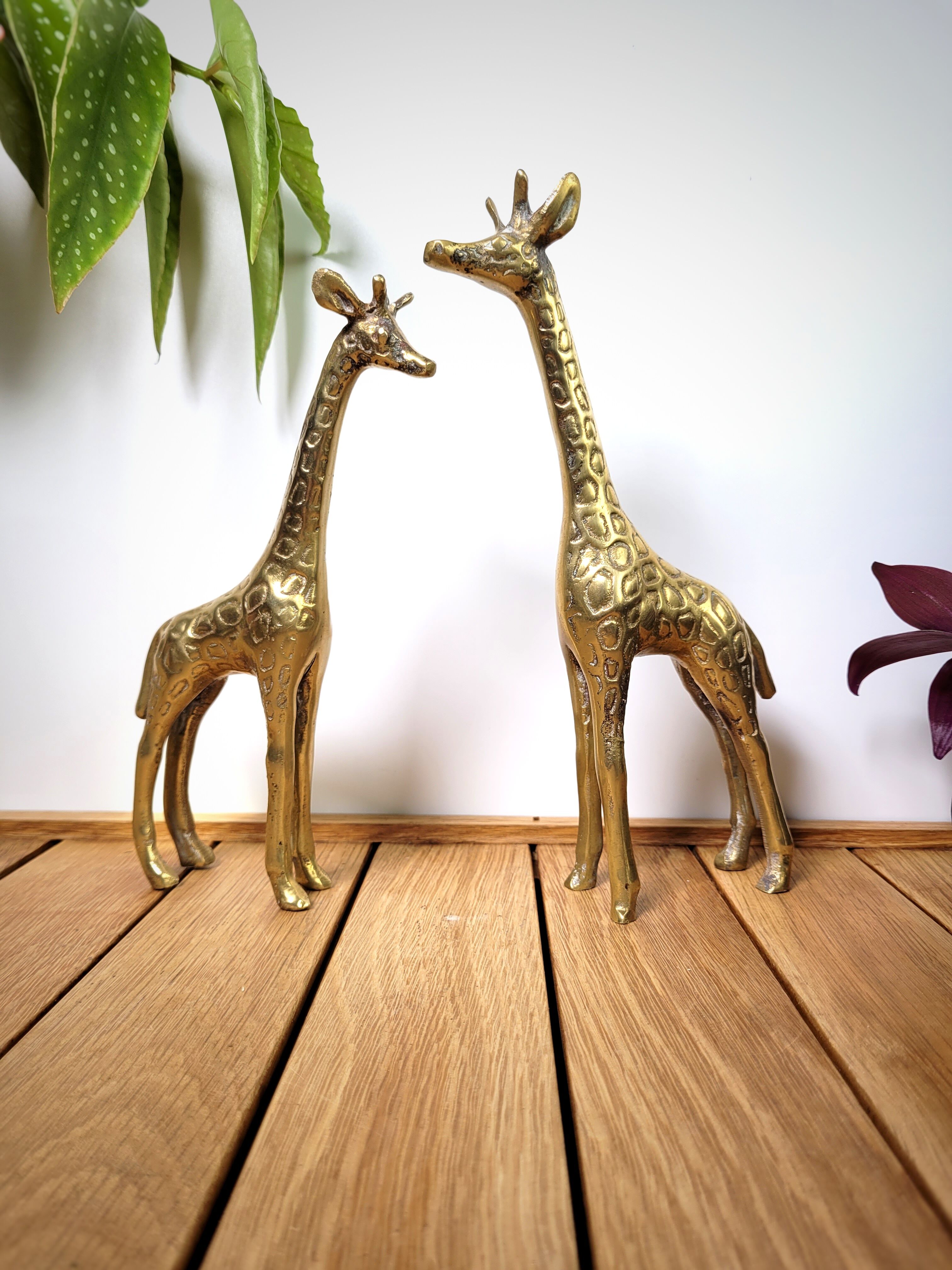 Pair brass giraffes