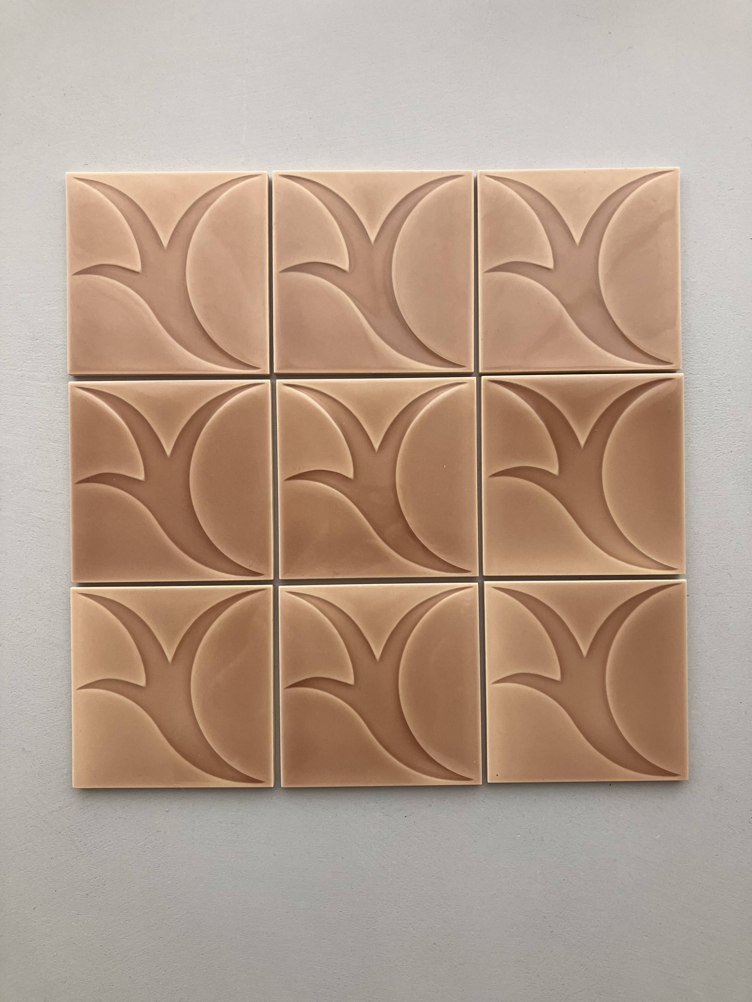 Relief tiles Desvres Mid Century Lot of 9 dark beige colours