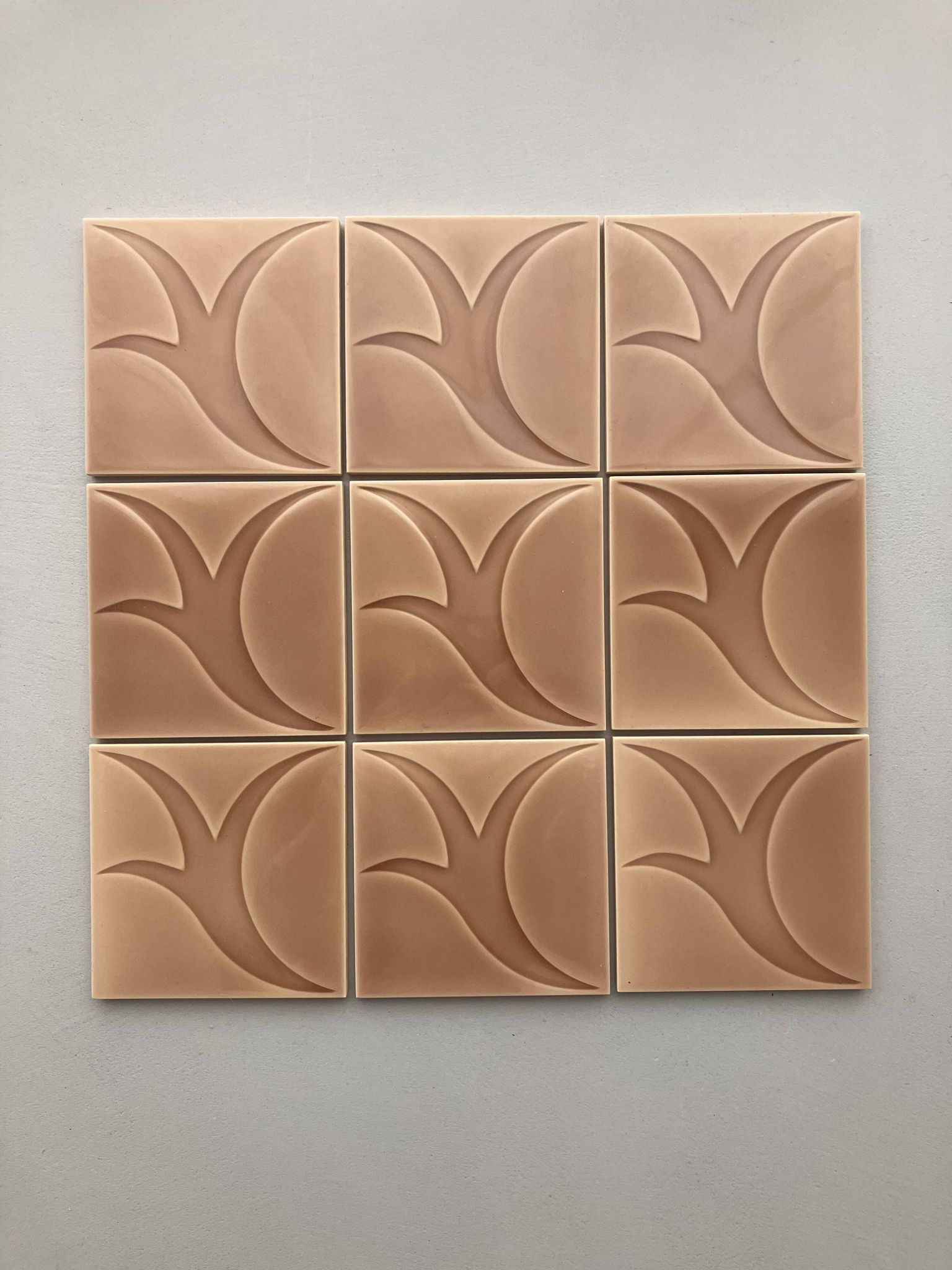 Relief tiles Desvres Mid Century Lot of 9 dark beige colours