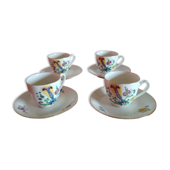 Set de 4 tasses et sous tasses porcelaine