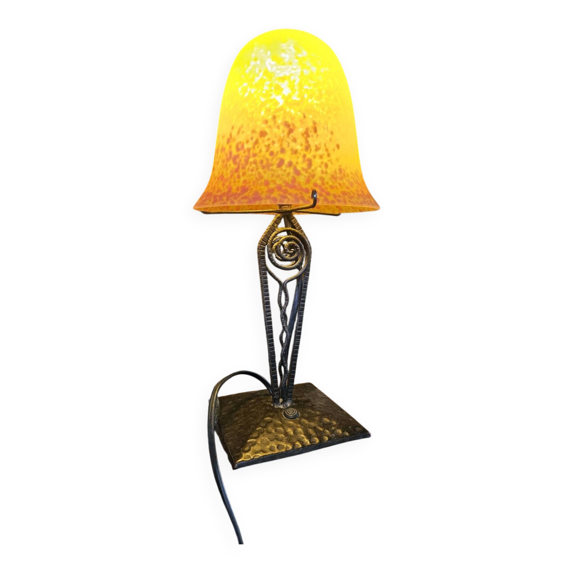 Antique art deco metal and glass lamp