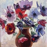 Vintage painting – Oil on canvas flower bouquet – signed – 1950s