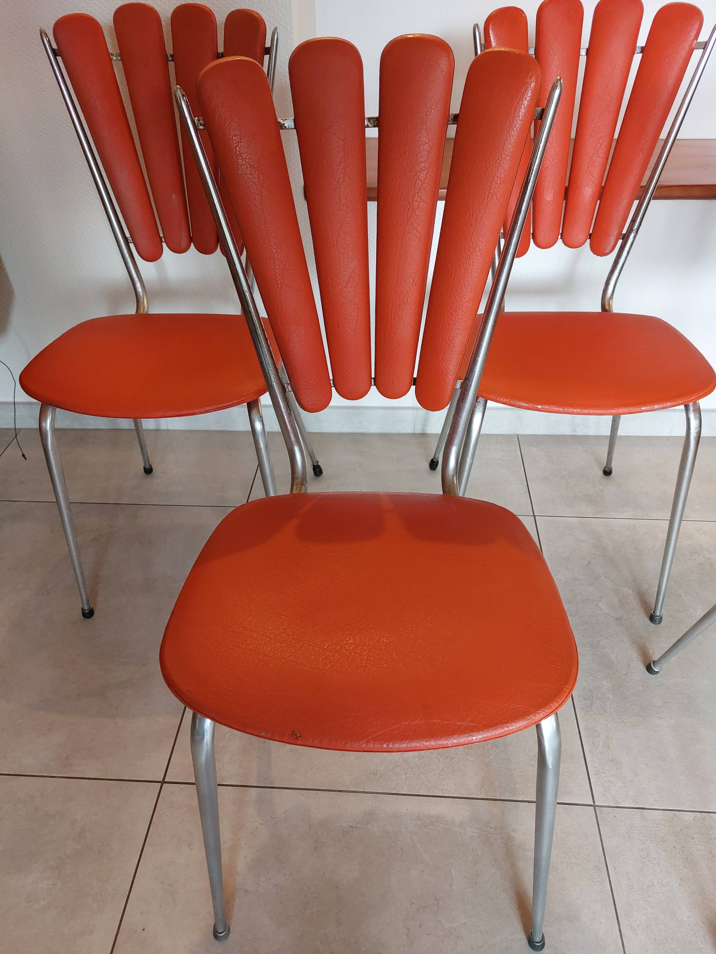 4 orange petal chairs, vintage