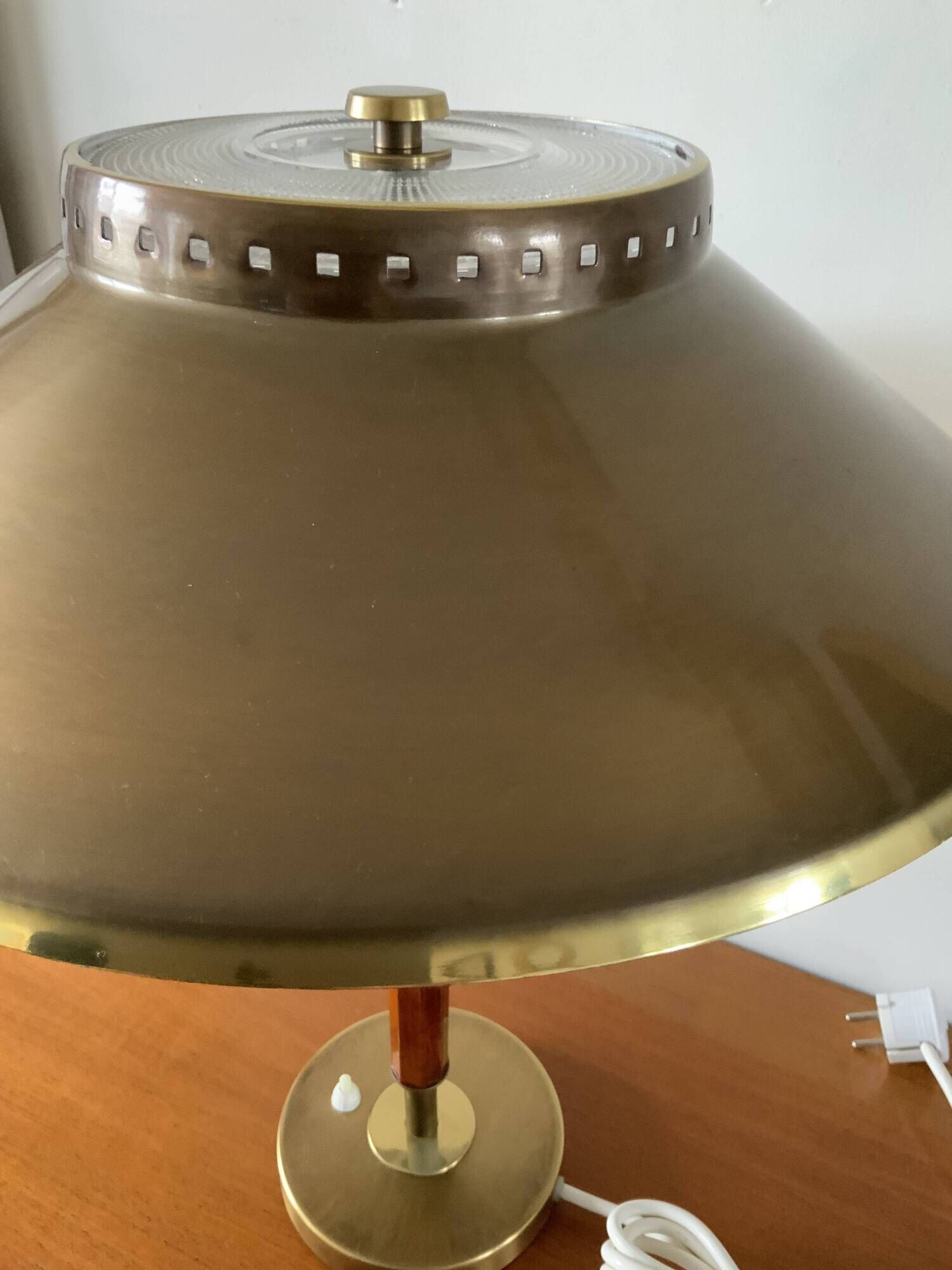 Rare Vintage Brass And Teak Table Lamp Borden's Boras Model 8445, 1940's