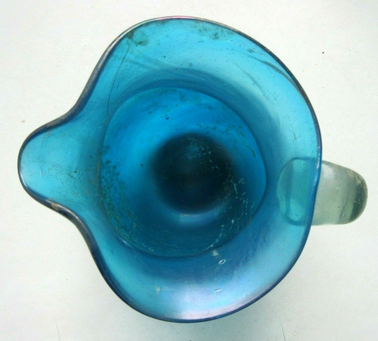 Small Art Deco pitcher, iridescent blue glass
