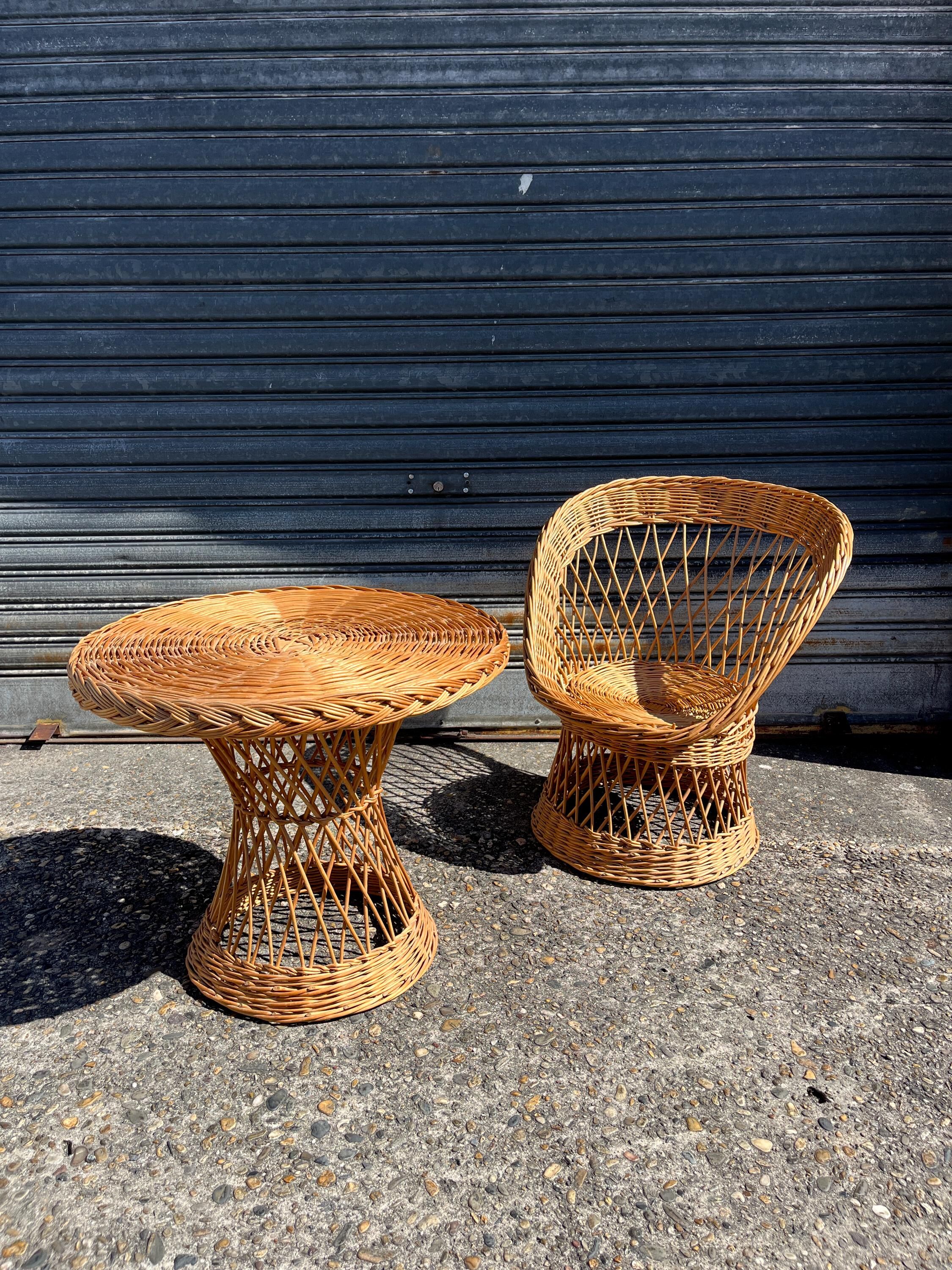 Vintage rattan and wicker side table