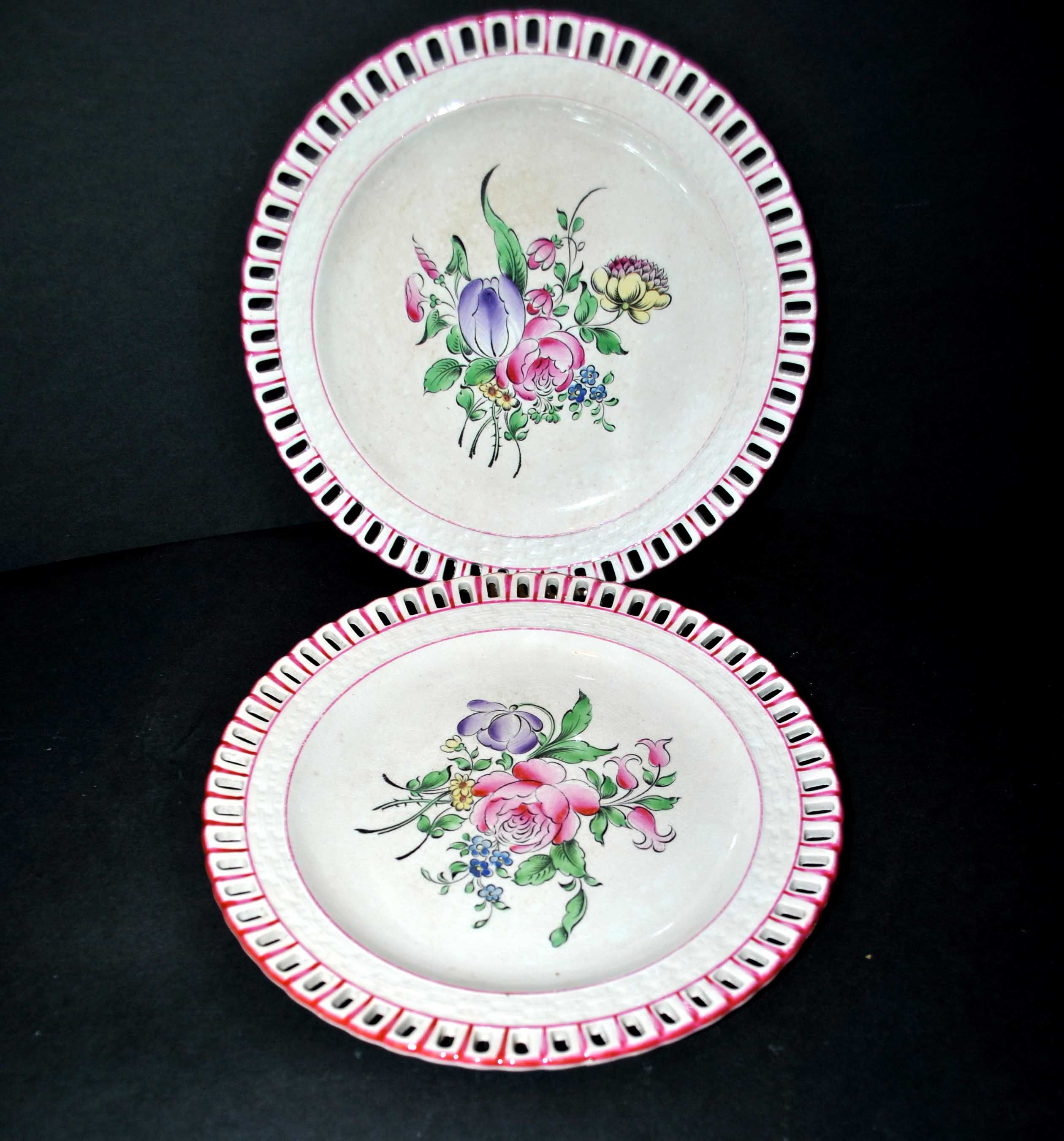 Dessert plates in openwork earthenware KG Lunéville model Lamppost