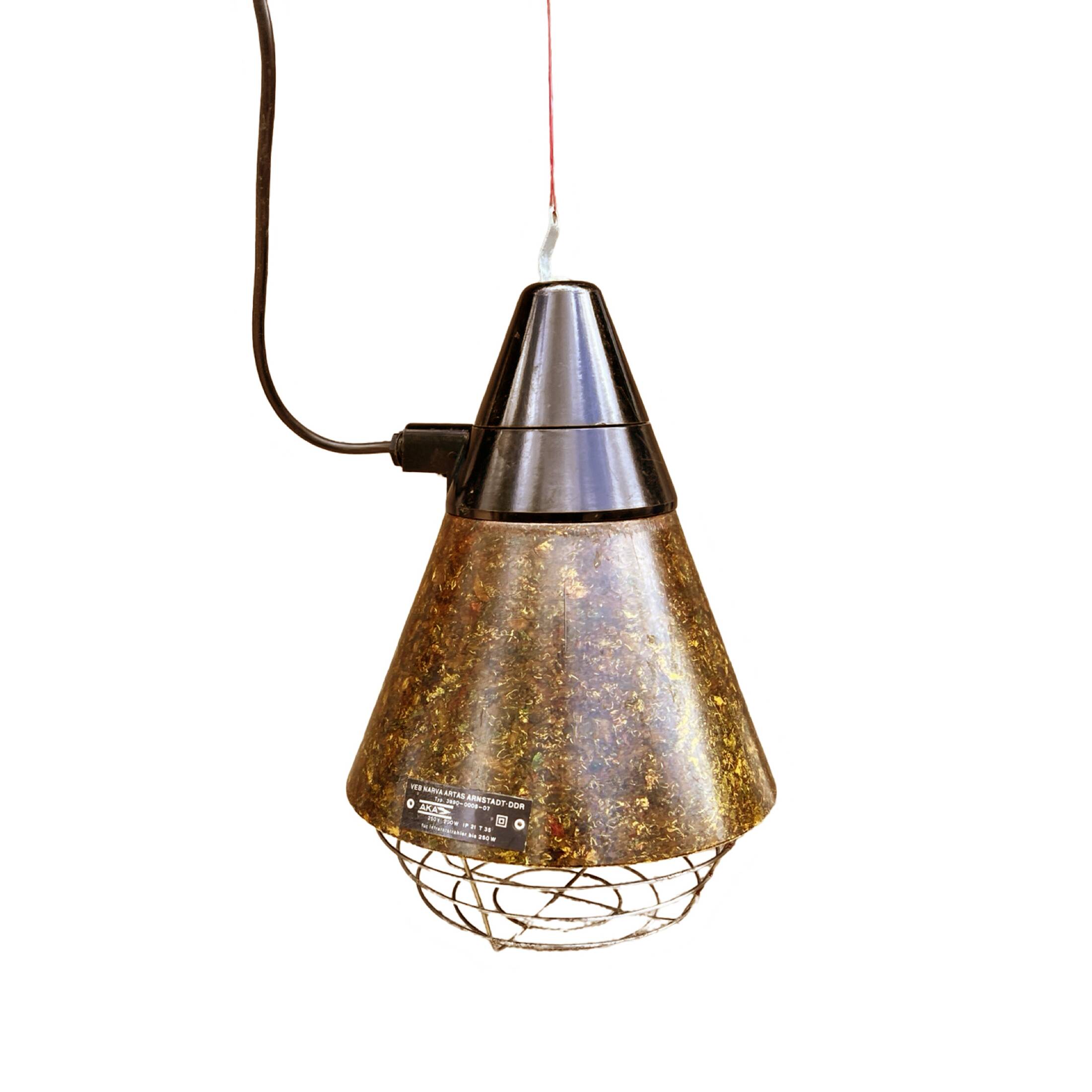 Industrial hanging lamp, heating, Narva Leuchen, Germany, 1970s.