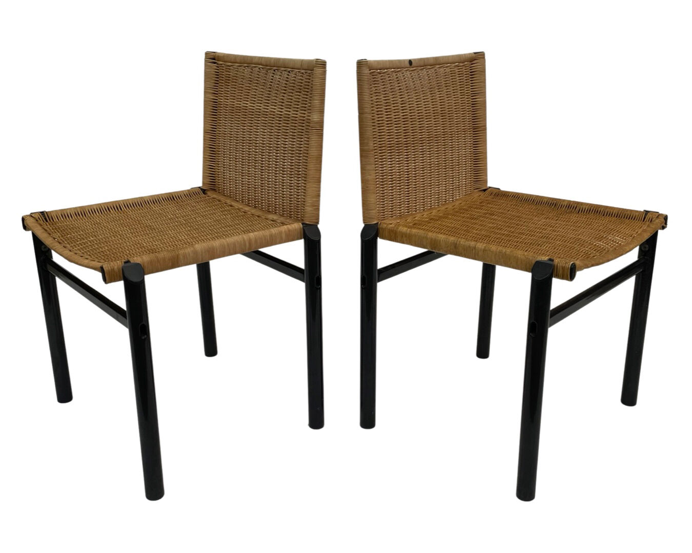Vintage set van 4 eetkamerstoelen jaren 80 design riet staal