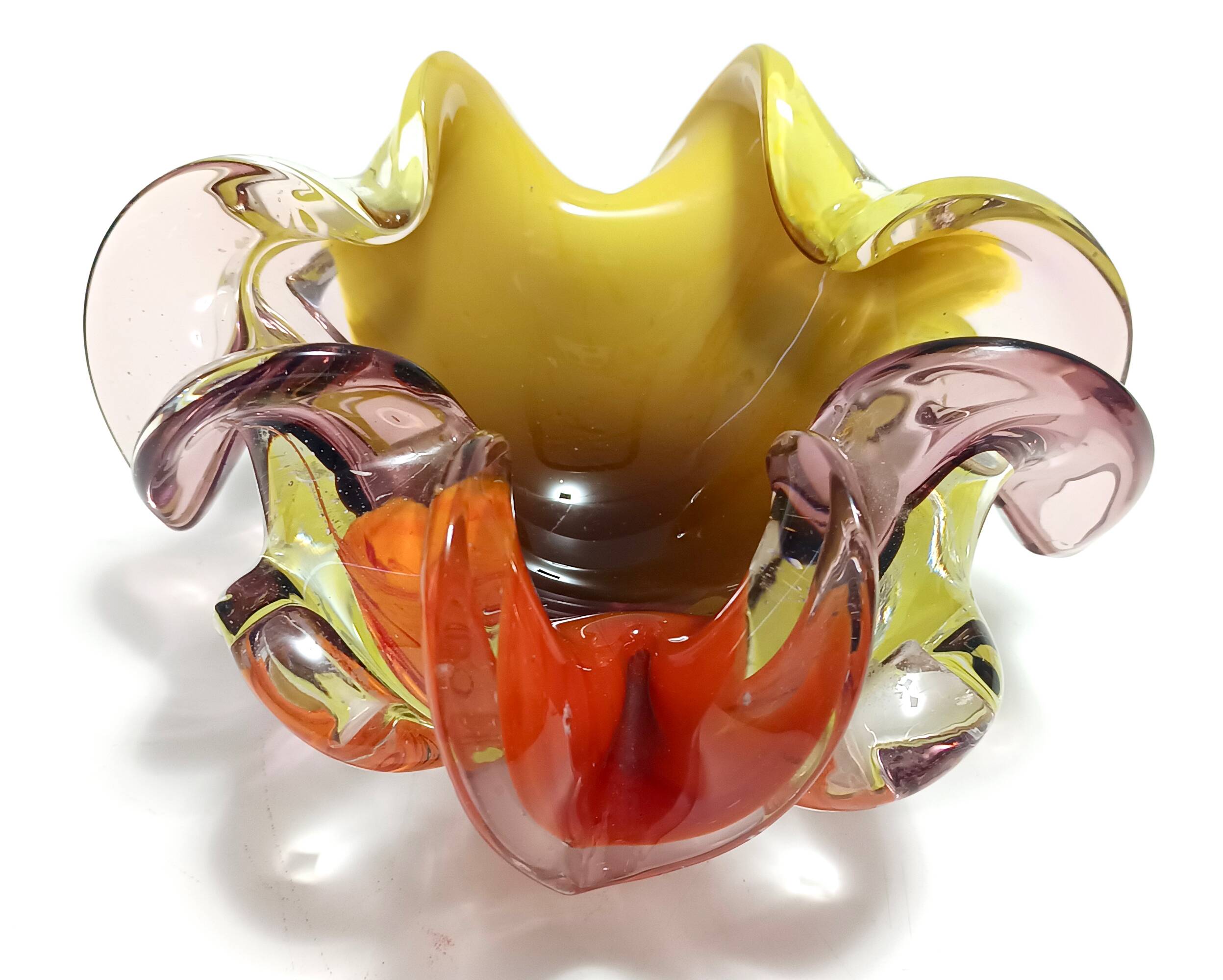 Large Polychrome Murano Glass Ashtray / Vide-Poche attr. to Toso, Italy