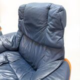 Ekornes Stressless — Pair of Adjustable Swivel Armchairs — Blue Leather