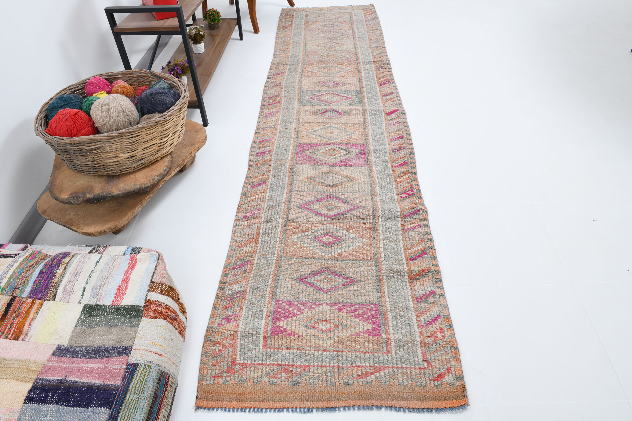 3x10 neutral handmade vintage runner rug, 78x326cm