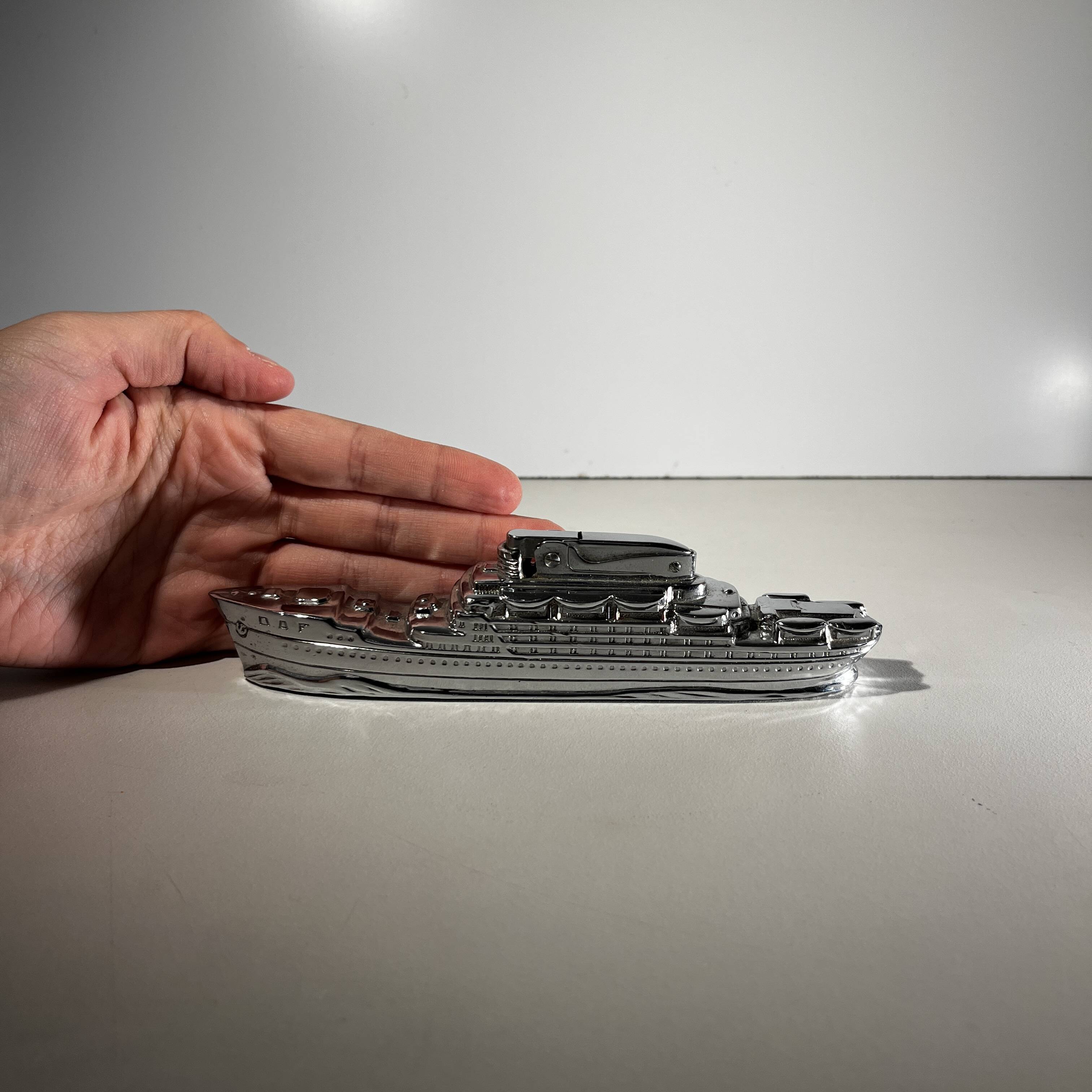 MTC Art Deco Table Lighter, Boat - Cruise Liner, Chrome Steel