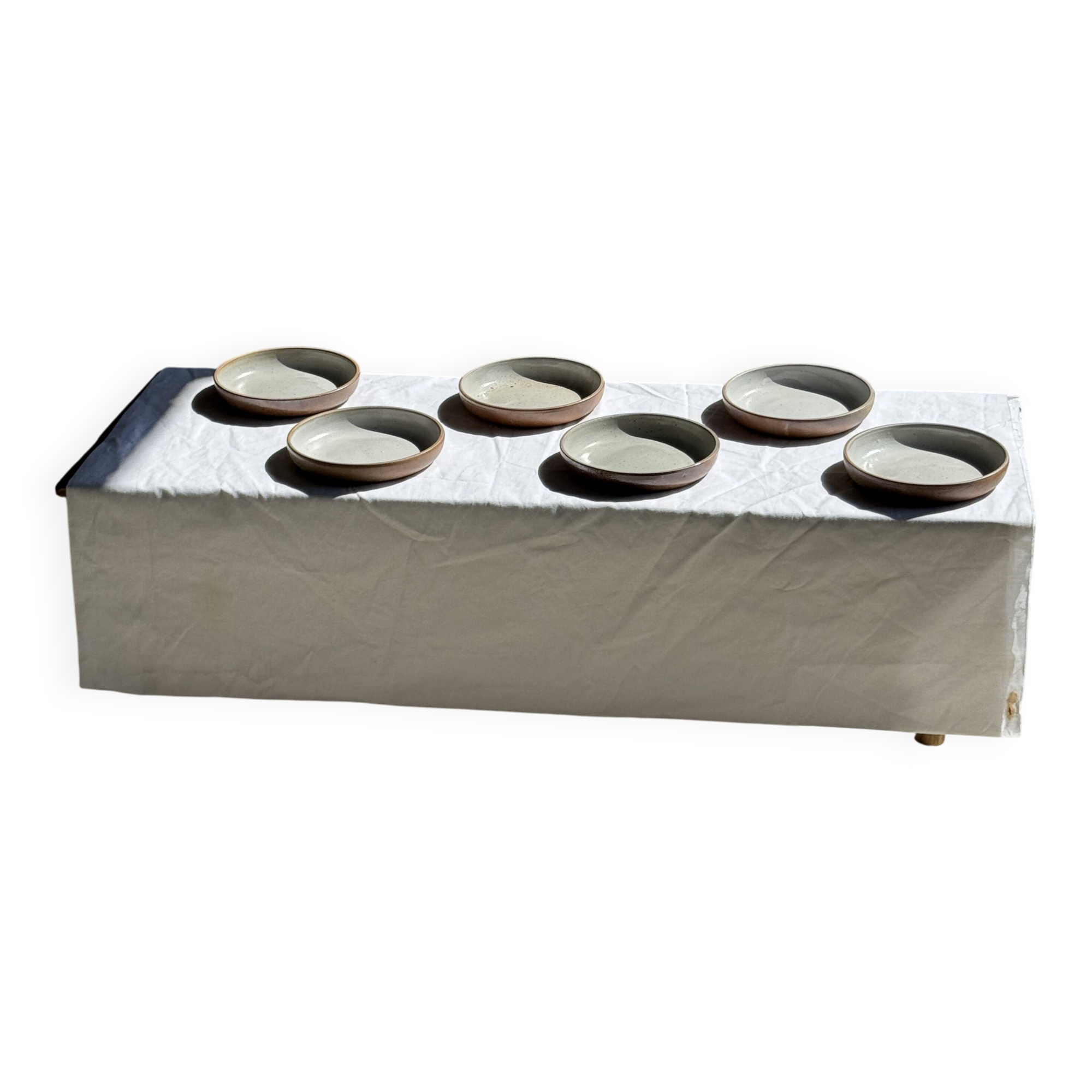 Set of 6 handmade ceramic deep plates in glazed beige D19.5 H4
