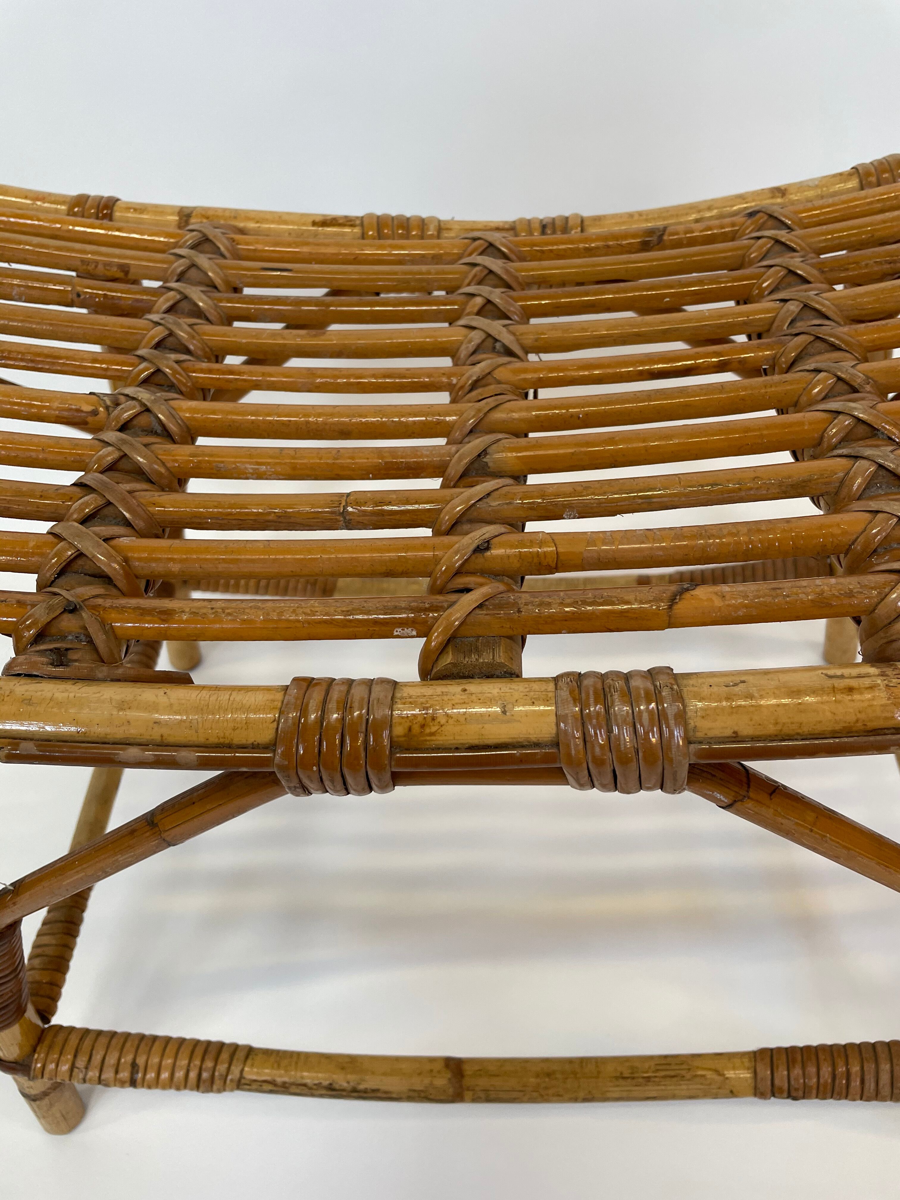Vintage rattan bamboo footstool stool 1960s