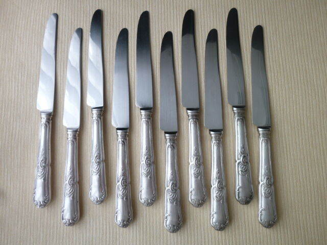 Set of 10 table knives in silver metal Louis XV style