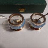 Pair of silver and opaline salt cellars 1950