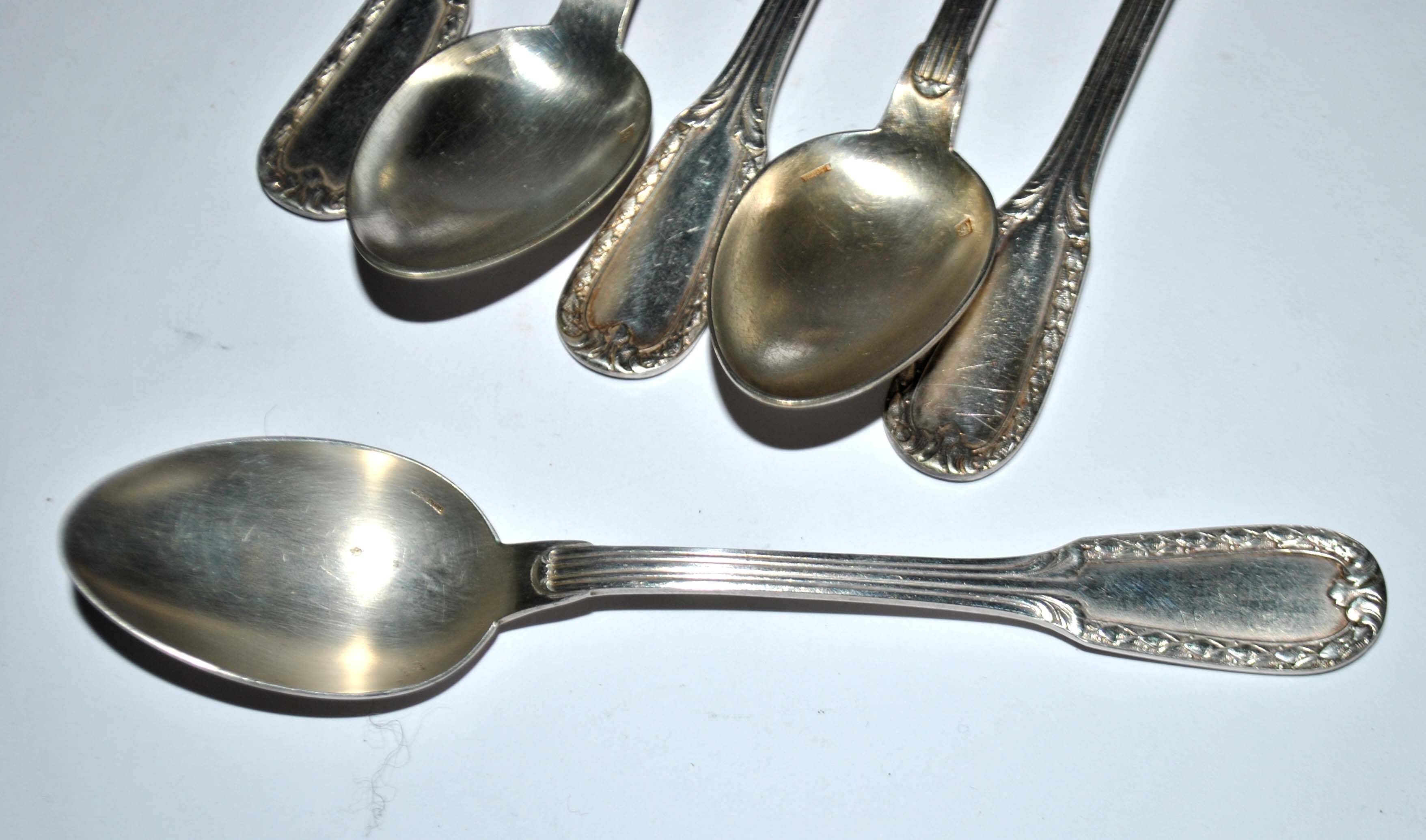 Set of 6 silver-plated coffee spoons Goldsmith Boulenger tulip frieze decoration 14cm