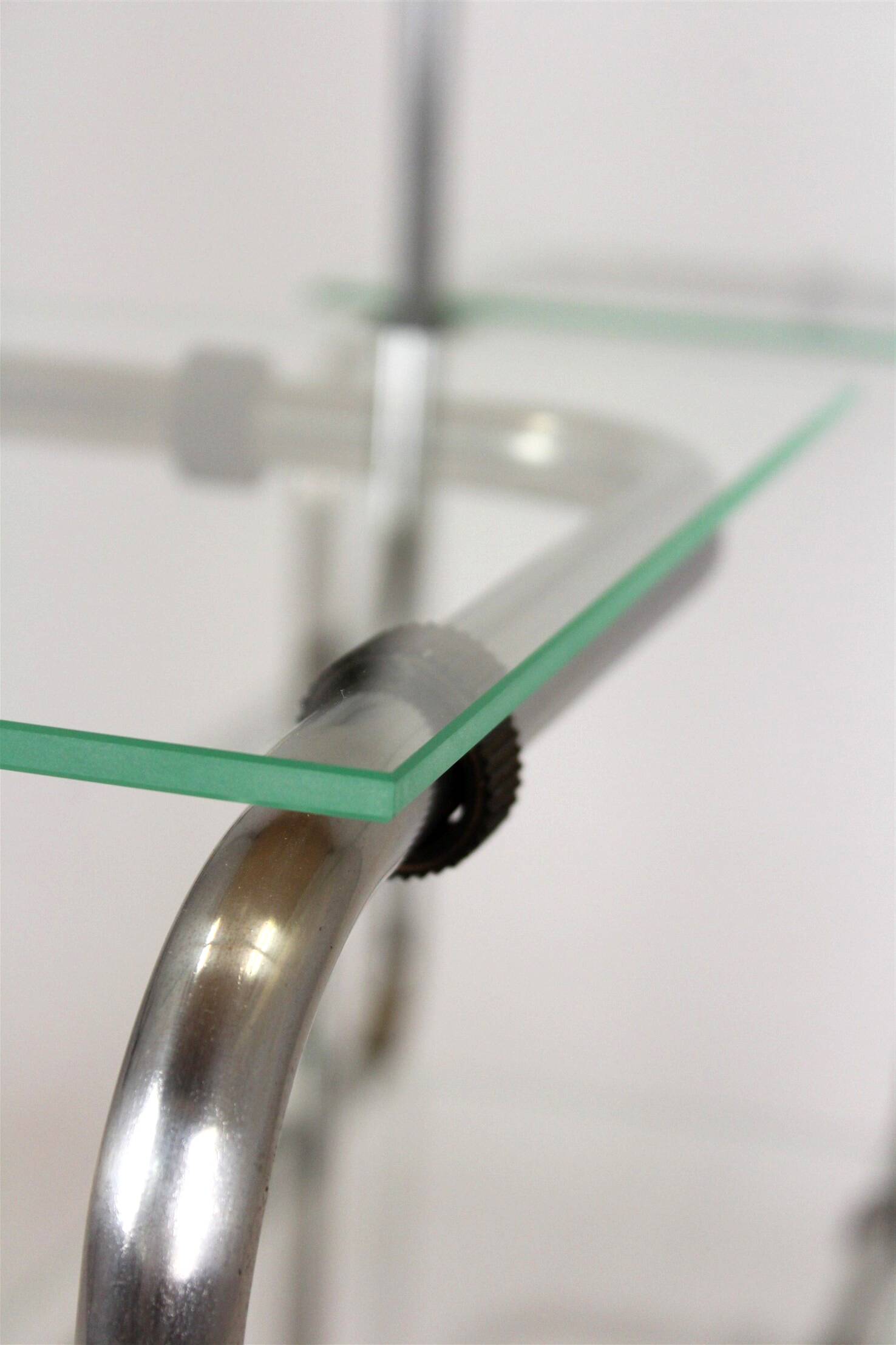 Large Bauhaus Functionalist Plant Stand in Chromed Steel and Glass, Former