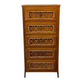 Vintage oak and rattan chest of drawers