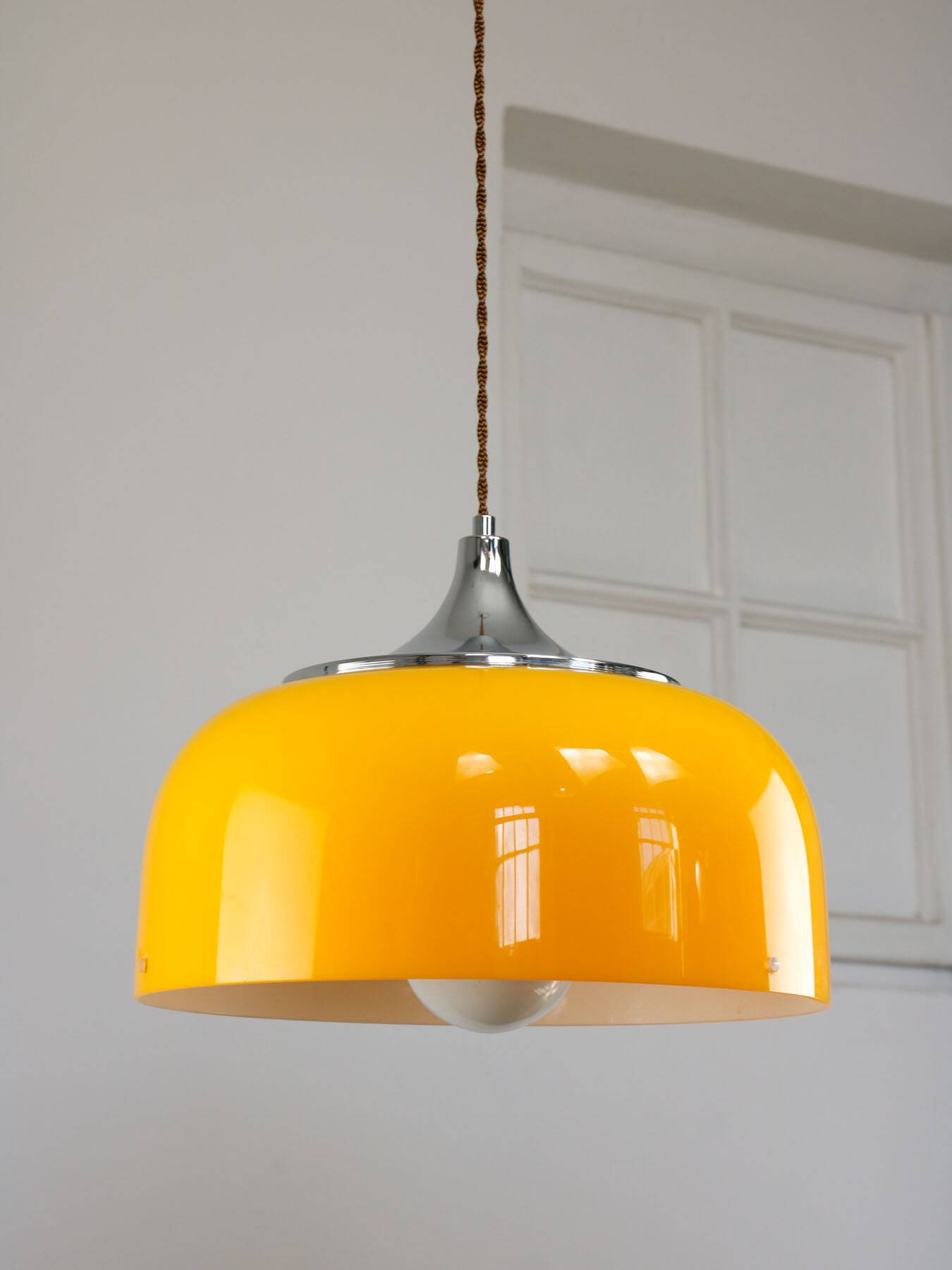 Space Age Yellow Pendant from Guzzini, 1970s