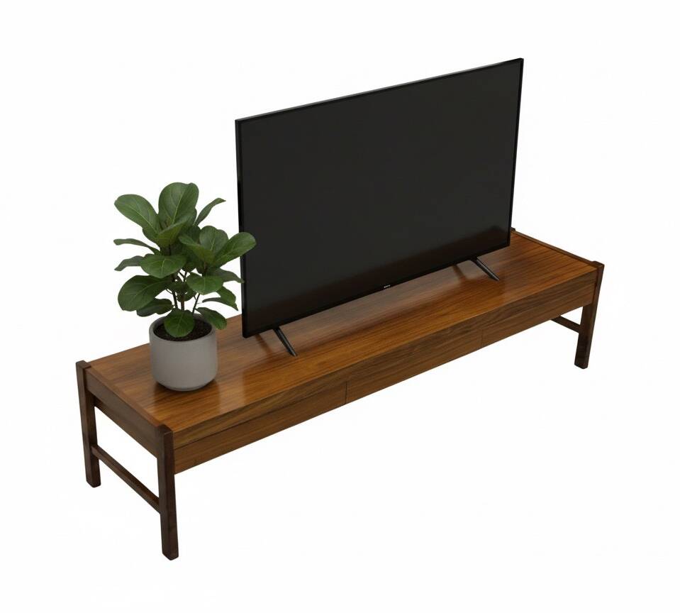 Vintage low sideboard with drawers 70's walnut veneer design