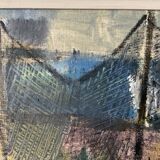 Vintage Oil Painting Fishing Village Scene 1950s