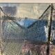 Peinture à l'huile vintage représentant une scène de village de pêcheurs, années 1950