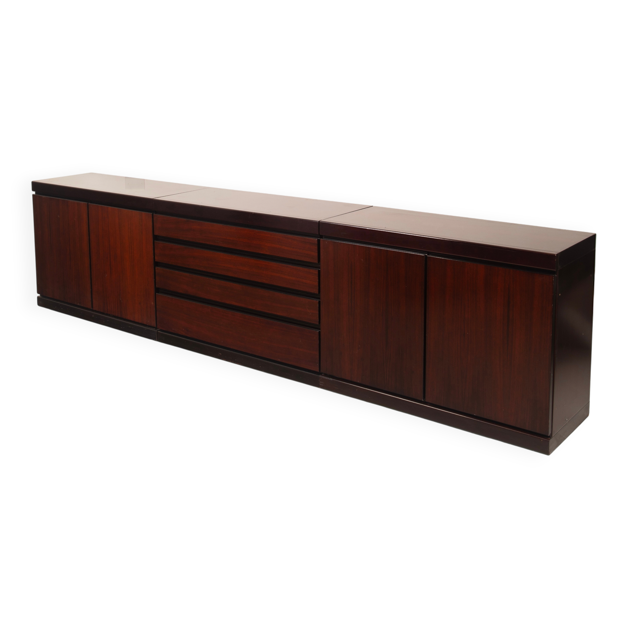 Angelo Mangiarotti Mid Century Italian African Rosewood S11 Modular Sideboard