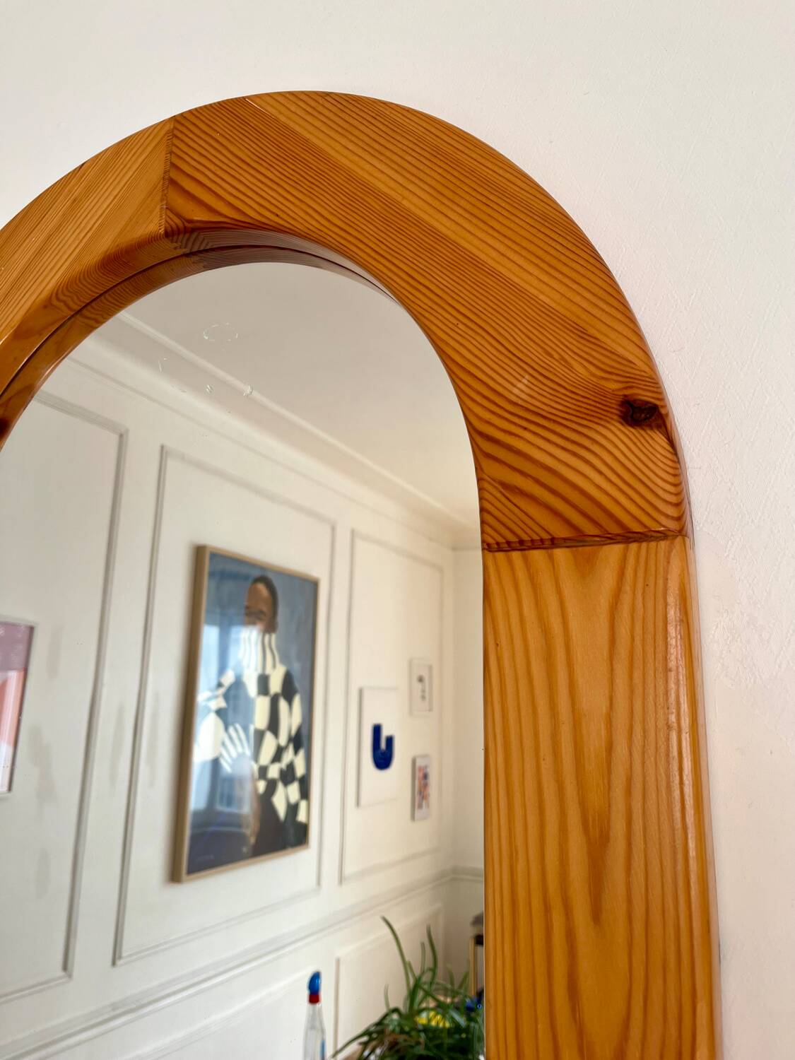 Oval mirror in solid pine vintage 70