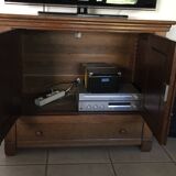 Meuble tv ou bar en merisier avec plateau pivotant