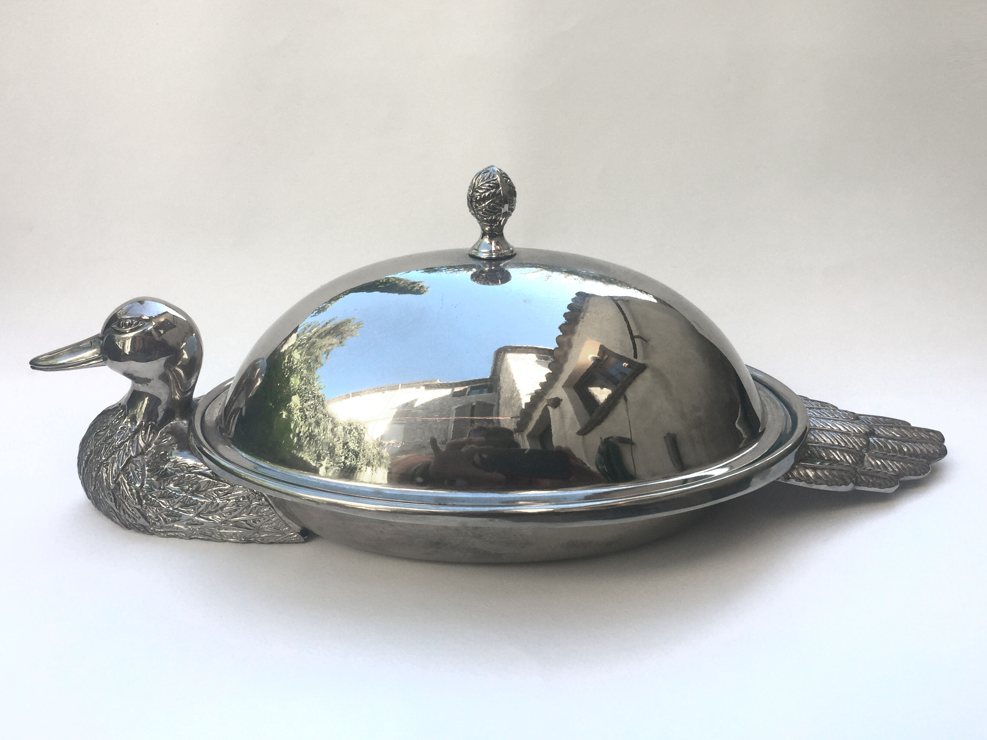 Serving dish foie gras silver metal
