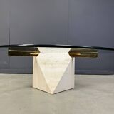 Table basse en travertin et laiton par Artedi, années 1980