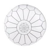Grey white leather pouf - handmade Morocco D 53cm x H 32cm