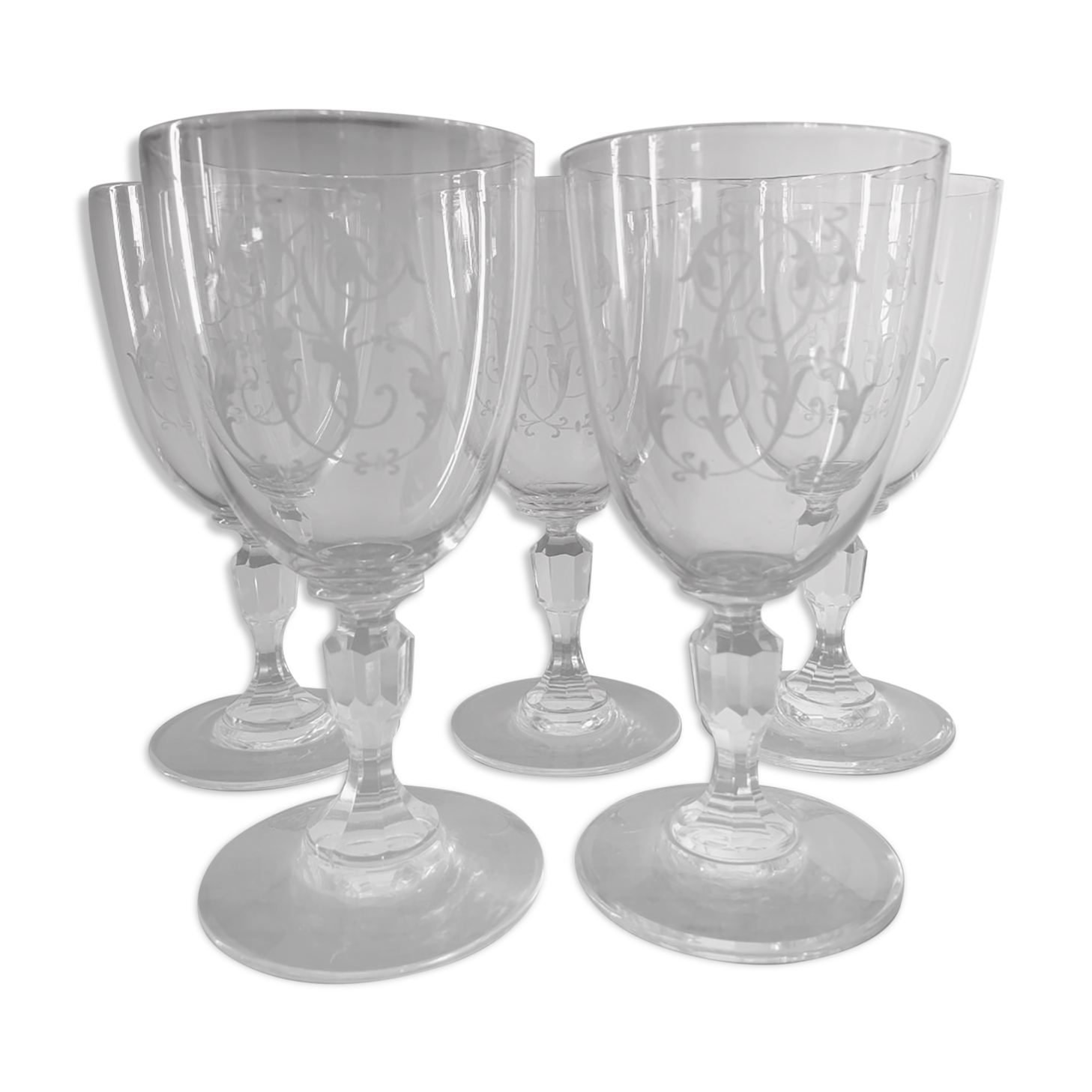 Set of 5 old screen-printed glasses