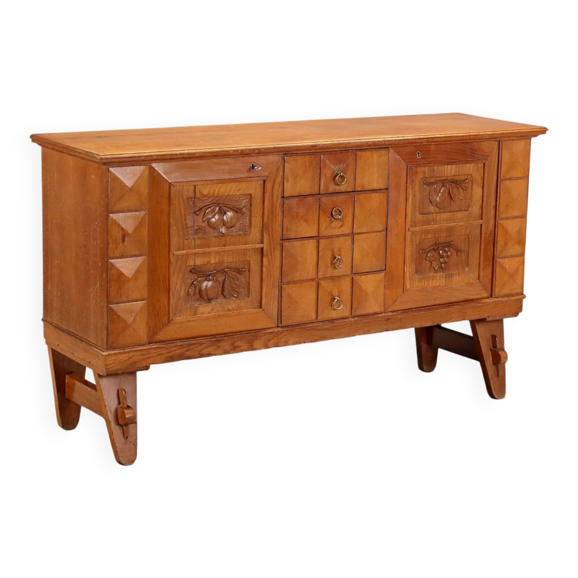 Vintage rustic buffet veneered in oak, Italy, 1950s.