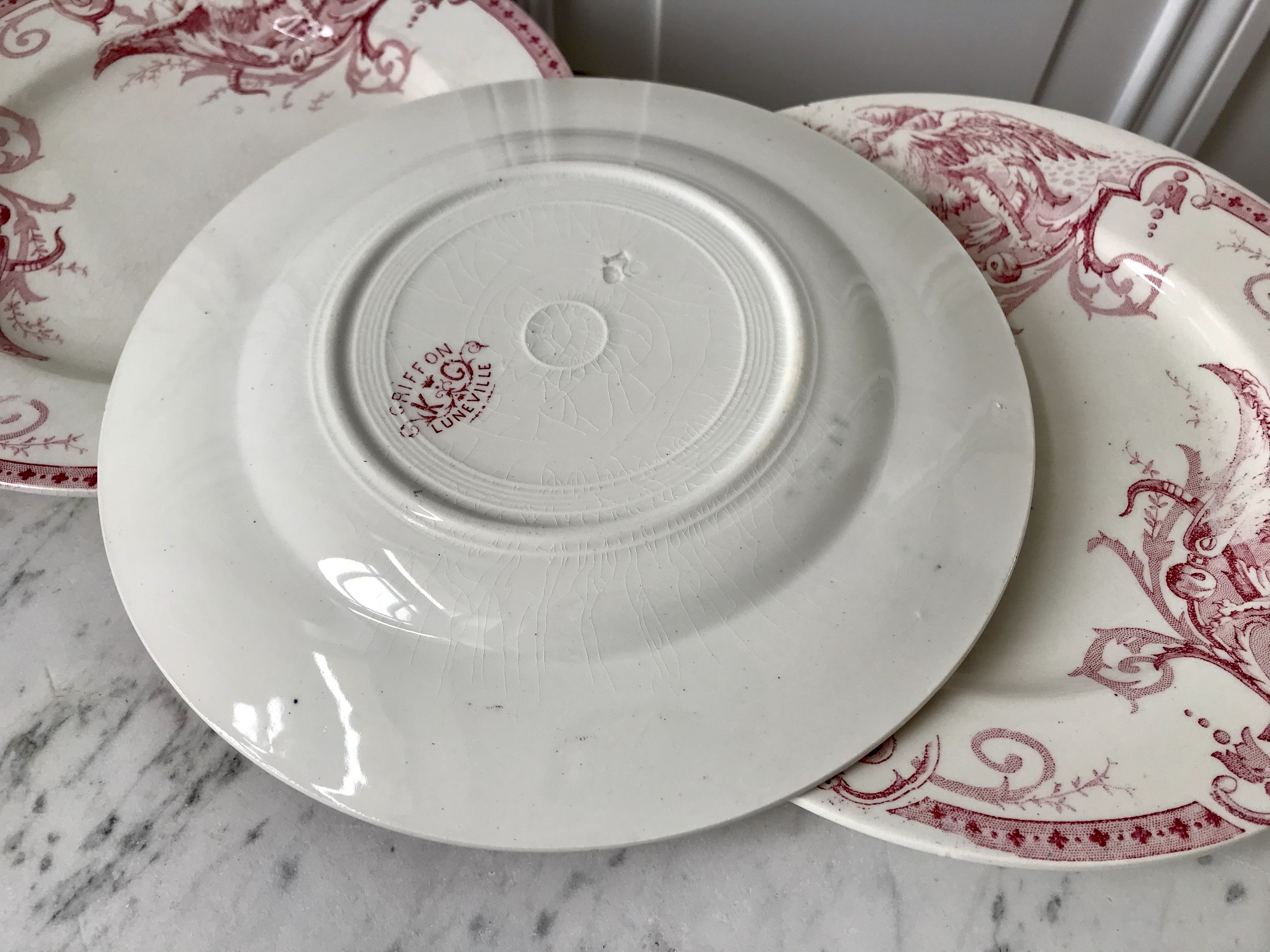 Set of 6 dessert plates Terre de Fer Lunéville model Griffon late nineteenth