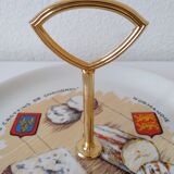 Limoges porcelain cheese service with drawing of regional cheeses and coats of arms 1 tray and 6 plates