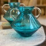 Pair of seventies blown glass vases - turquoise blue