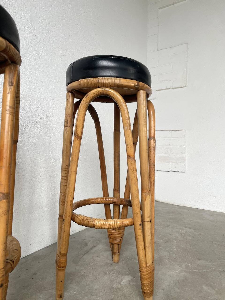 Pair of high rattan stools