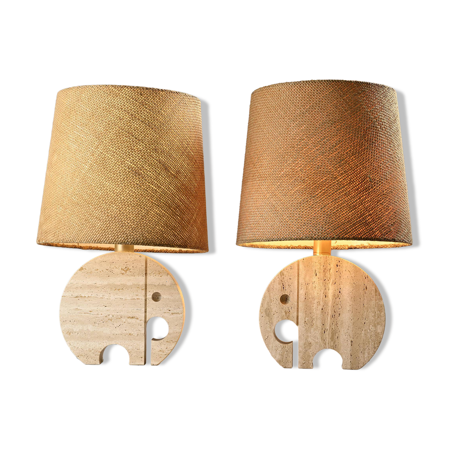 Paire de lampes de table "Éléphant" en travertin par Fratelli Mannelli, vers 1970