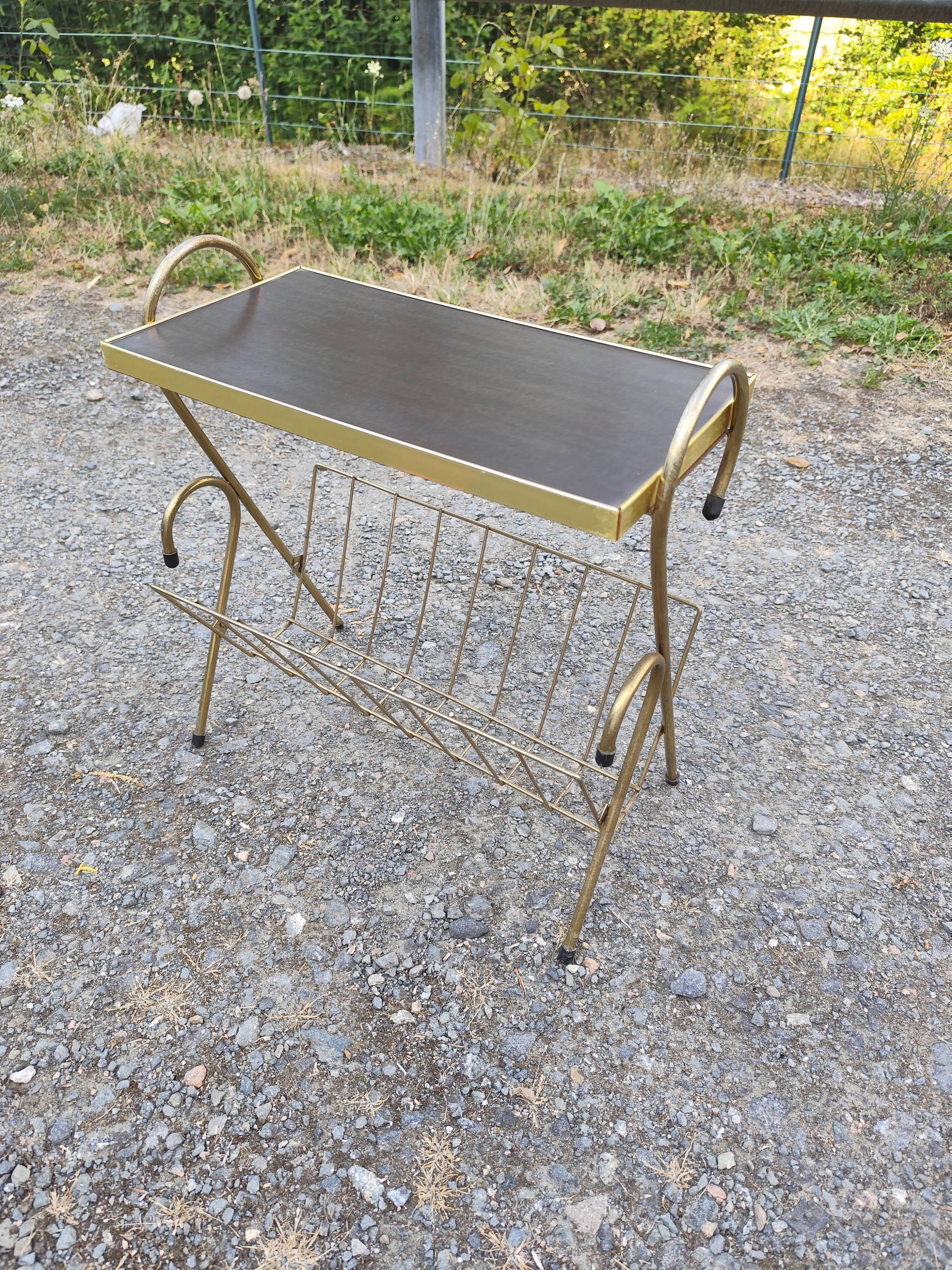 Magazine and document rack, Formica, chrome, gold finish