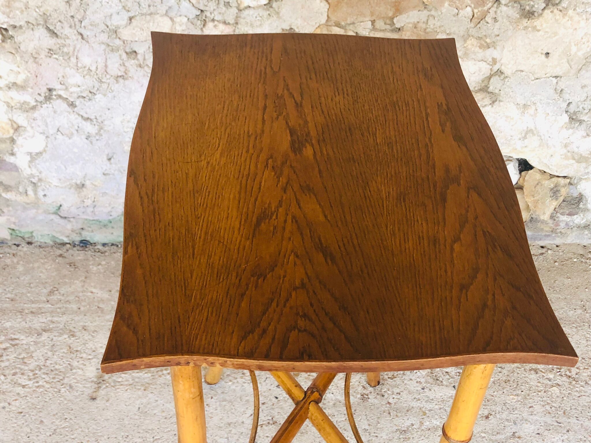 Large vintage side table in bamboo and rattan, circa 1930's