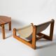 Brutalist sling lounge chair in Canvas, Pine and sheepskin, Belgium, 1970s