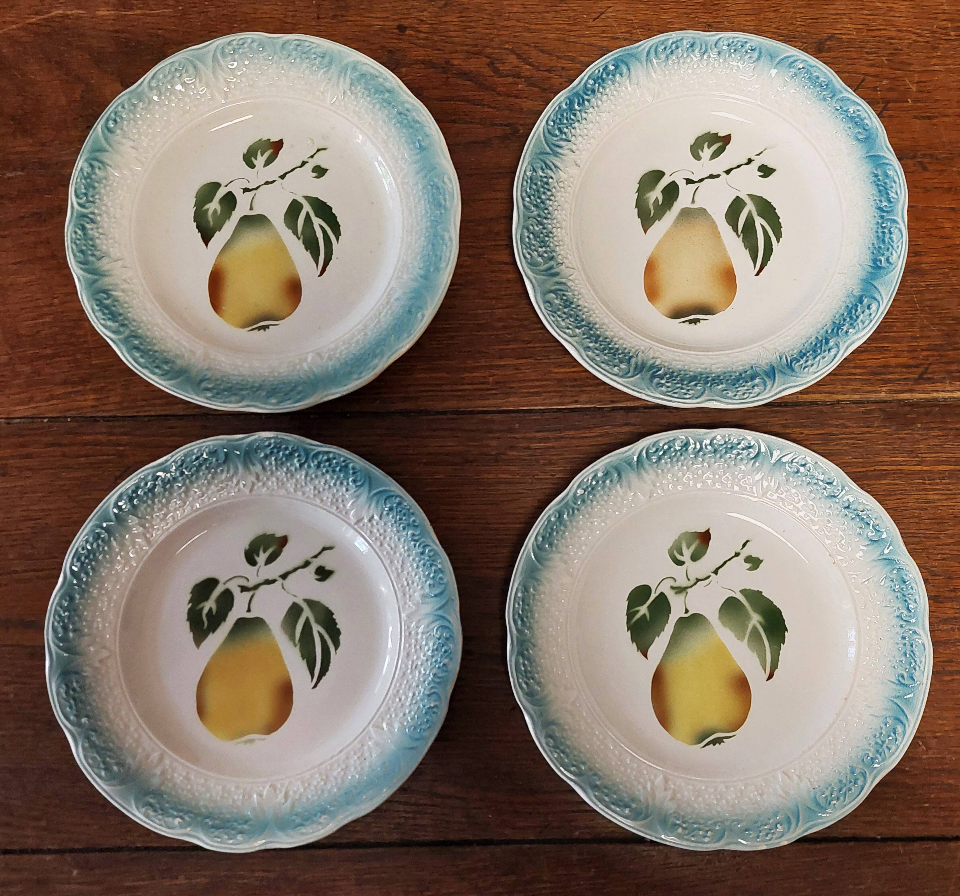 Dessert plates set of four Clairefontaine pear barbotine