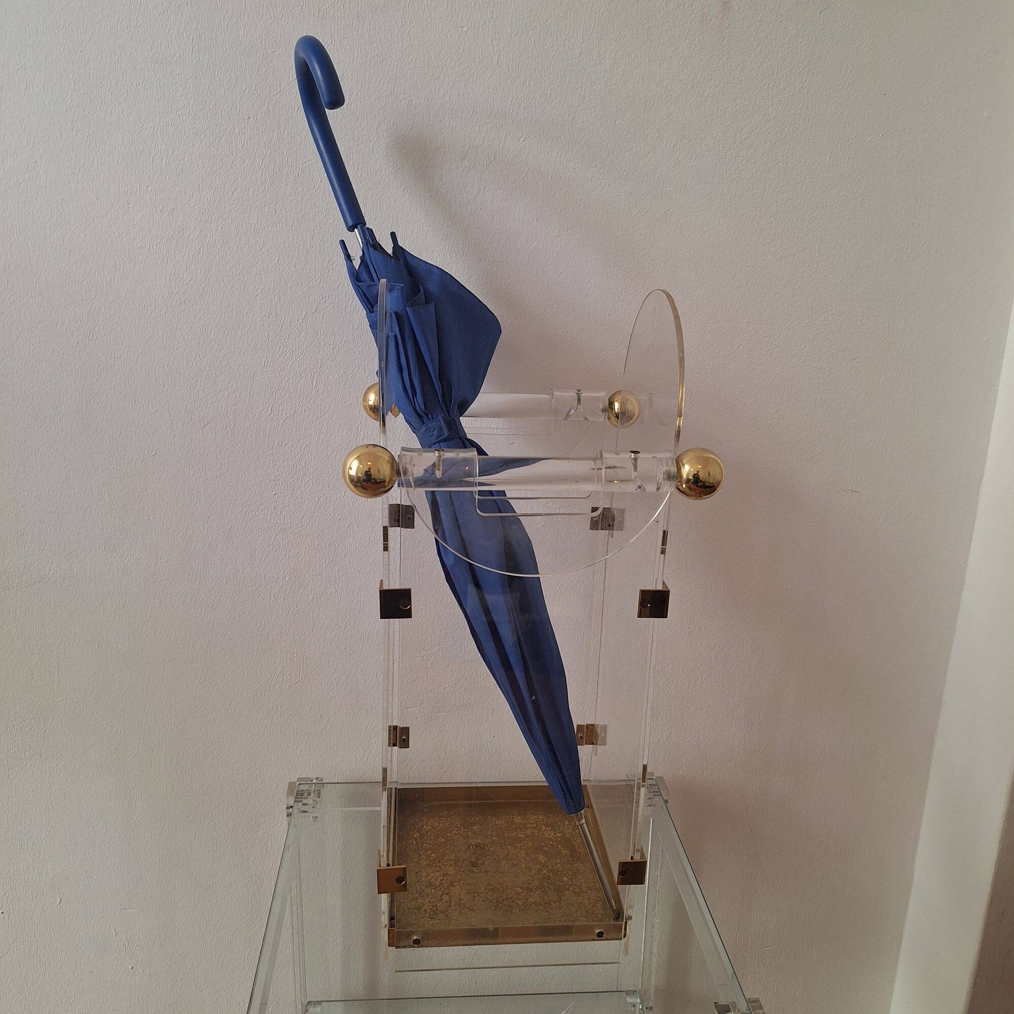 1970s Fontana Arte style lucite / acrylic and brass umbrella stand