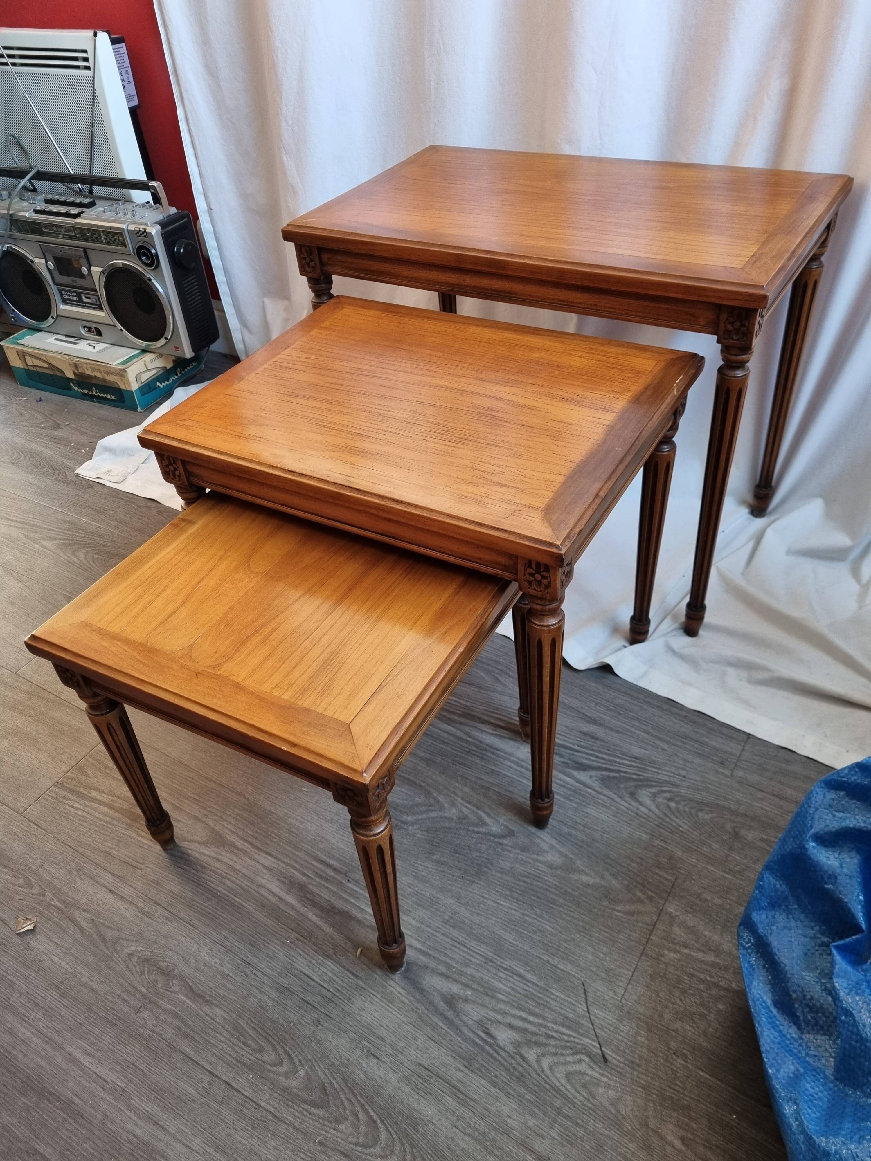 3 cherry trundle tables from 1980