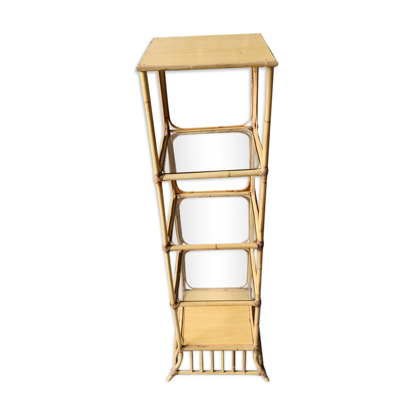 Vintage rattan and glass shelf