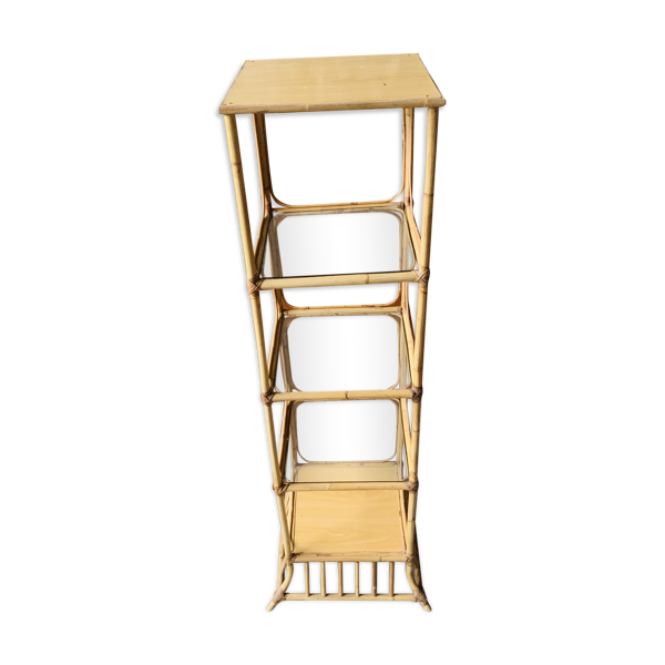 Étagère vintage rotin et verre